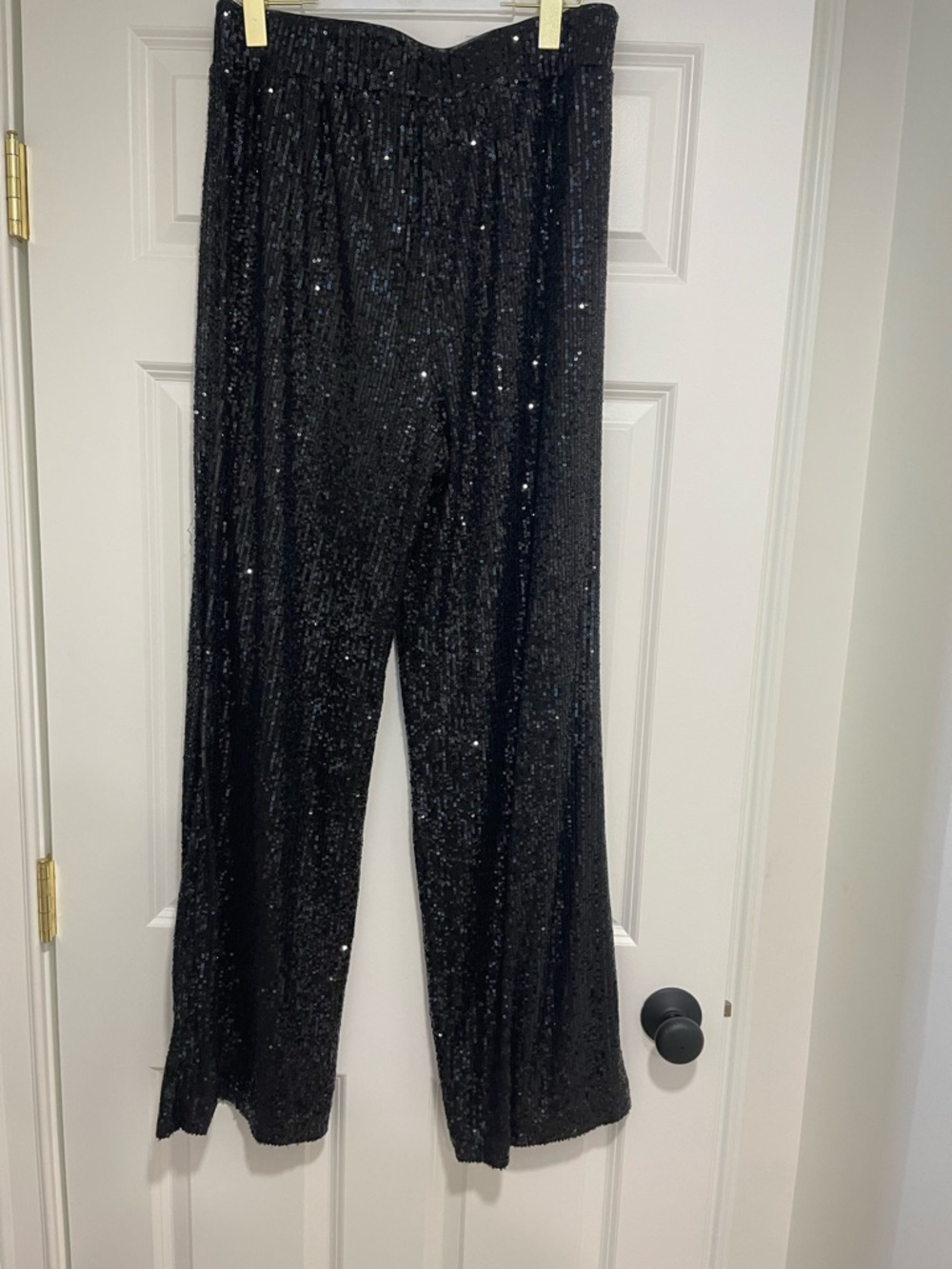 Black Sequin Wide-Leg Pants - Elegant Evening Style